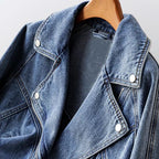 Women's Oversized Denim Moto Jacket with Zip Pockets