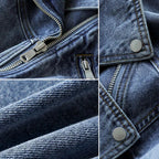 Women's Oversized Denim Moto Jacket with Zip Pockets