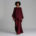 Women's Oversized Kaftan Top and Wide Leg Pants Set - Bordeaux