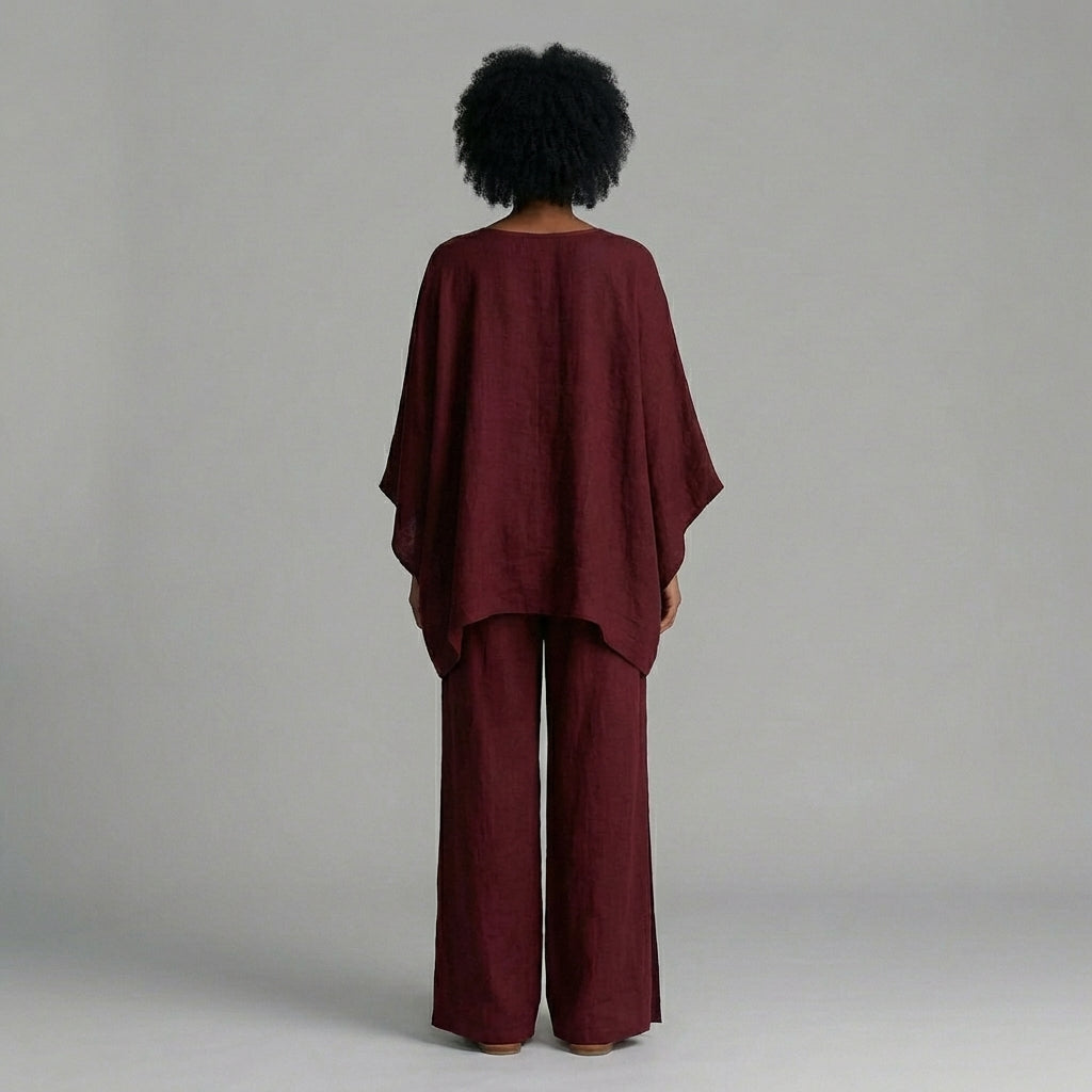 Women's Oversized Kaftan Top and Wide Leg Pants Set