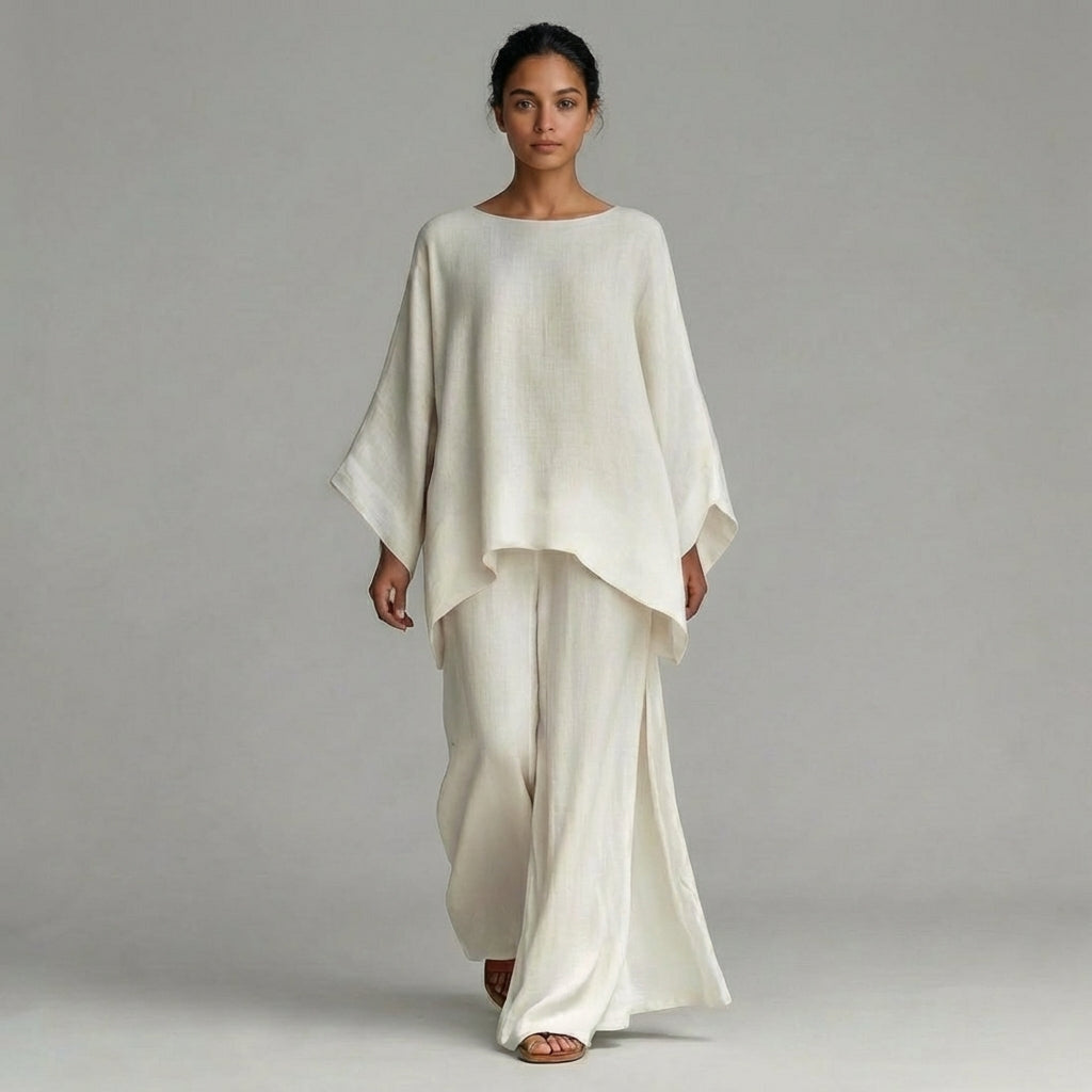Women's Oversized Kaftan Top and Wide Leg Pants Set - Frost