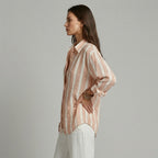 Women's Oversized Striped Button-Down Shirt with Roll-Up Sleeves