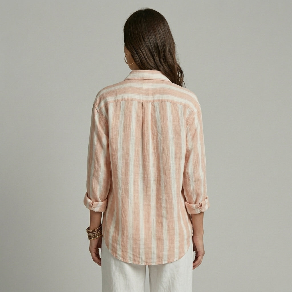 Women's Oversized Striped Button-Down Shirt with Roll-Up Sleeves