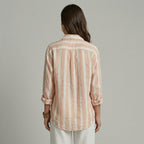 Women's Oversized Striped Button-Down Shirt with Roll-Up Sleeves