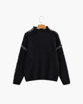 Women's Oversized Sweater with Contrast Whipstitch Detail - Black