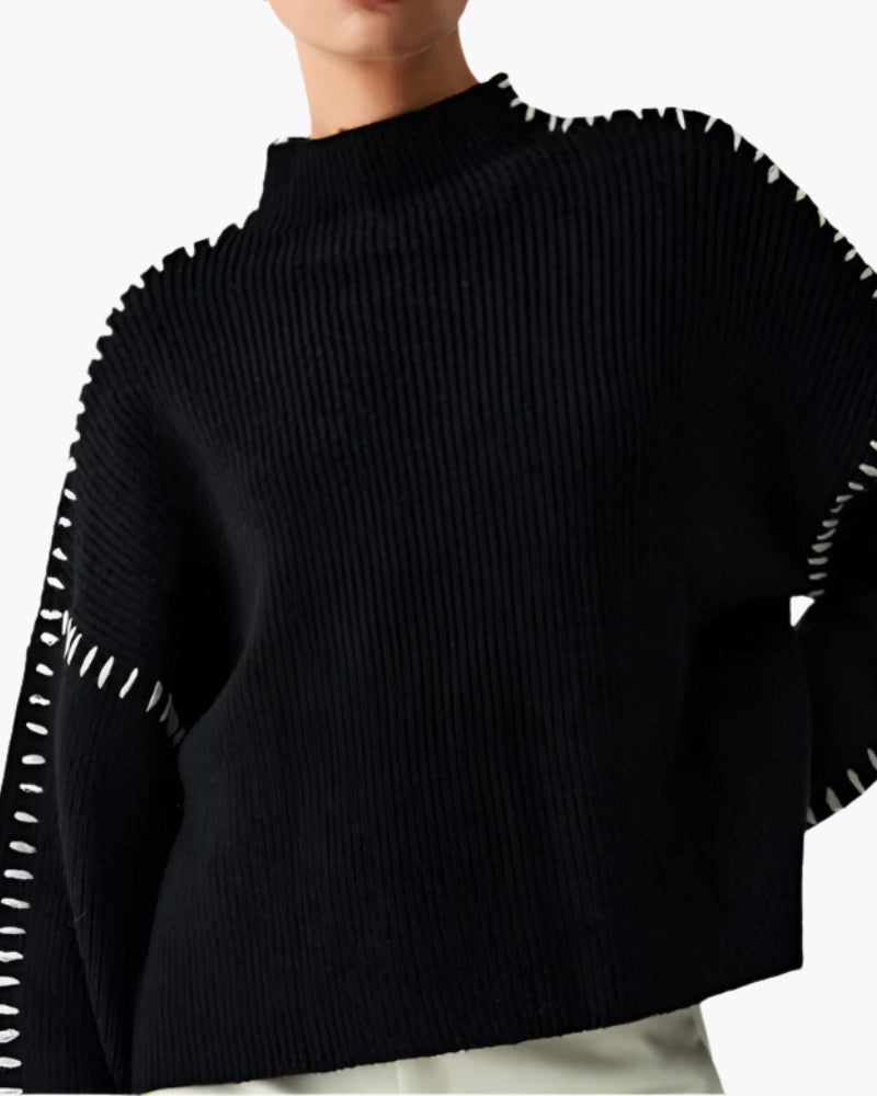 Women's Oversized Sweater with Contrast Whipstitch Detail