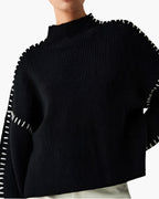 Women's Oversized Sweater with Contrast Whipstitch Detail