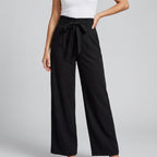 Women's Paperbag Waist Wide Leg Pants with Tie Belt - Onyx
