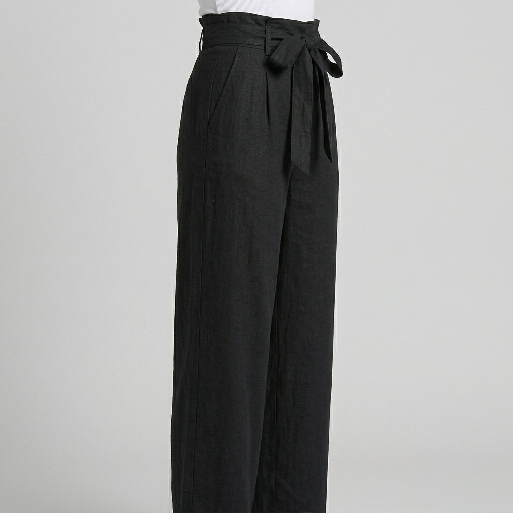 Women's Paperbag Waist Wide Leg Pants with Tie Belt