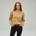 Women's Polka Dot Crewneck Sweater with Relaxed Fit - Camel
