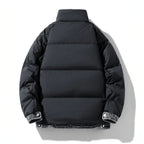 Women's Puffer Jacket with Denim Trim and Stand Collar