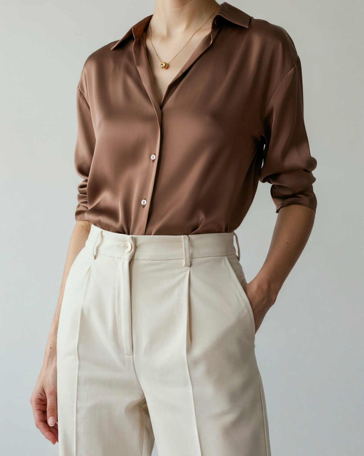 Women's Relaxed Satin-Look Shirt with Short Sleeves