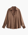 Women's Relaxed Satin-Look Shirt with Short Sleeves - Sandy Brown