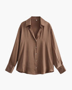 Women's Relaxed Satin-Look Shirt with Short Sleeves - Sandy Brown
