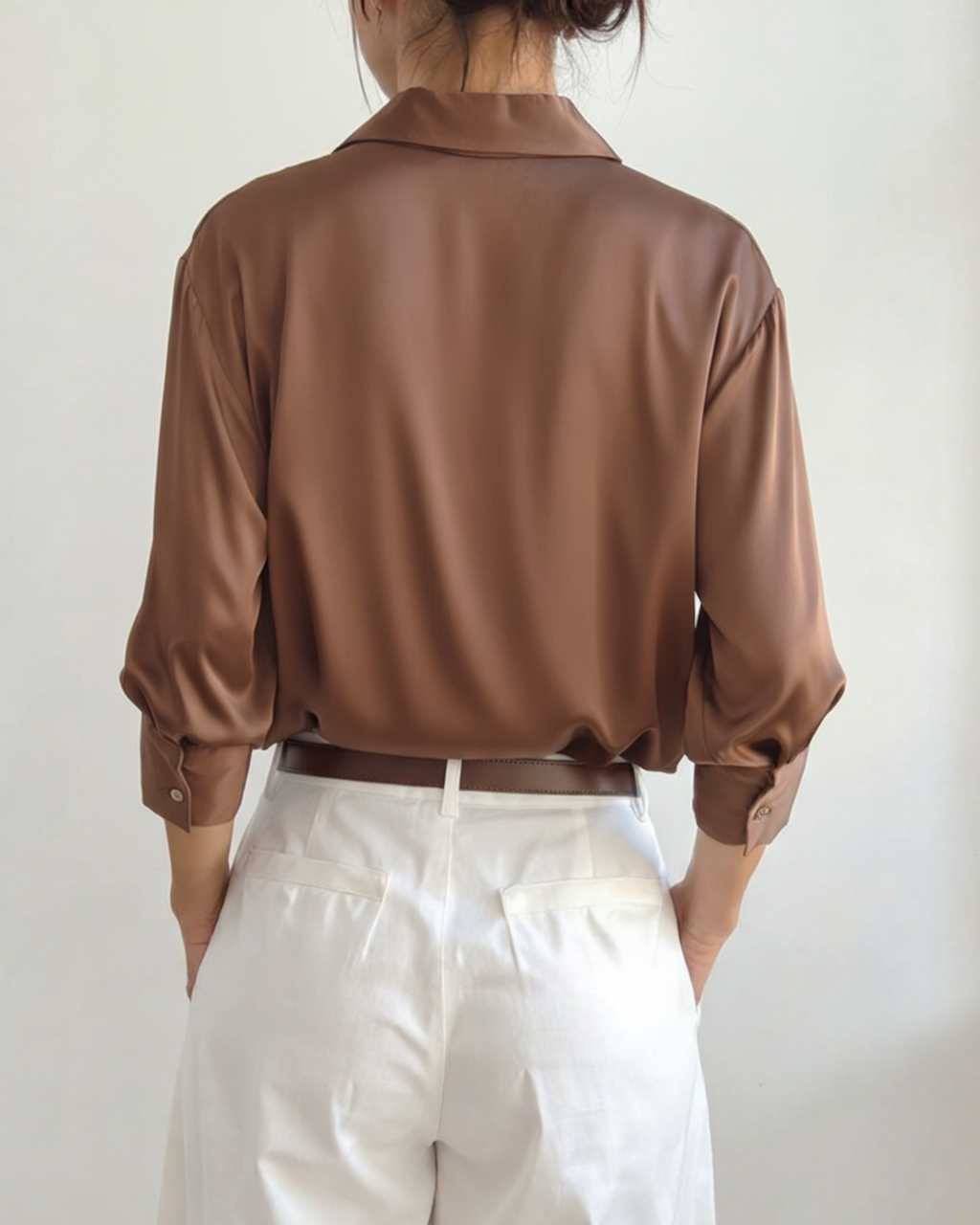 Women's Relaxed Satin-Look Shirt with Short Sleeves