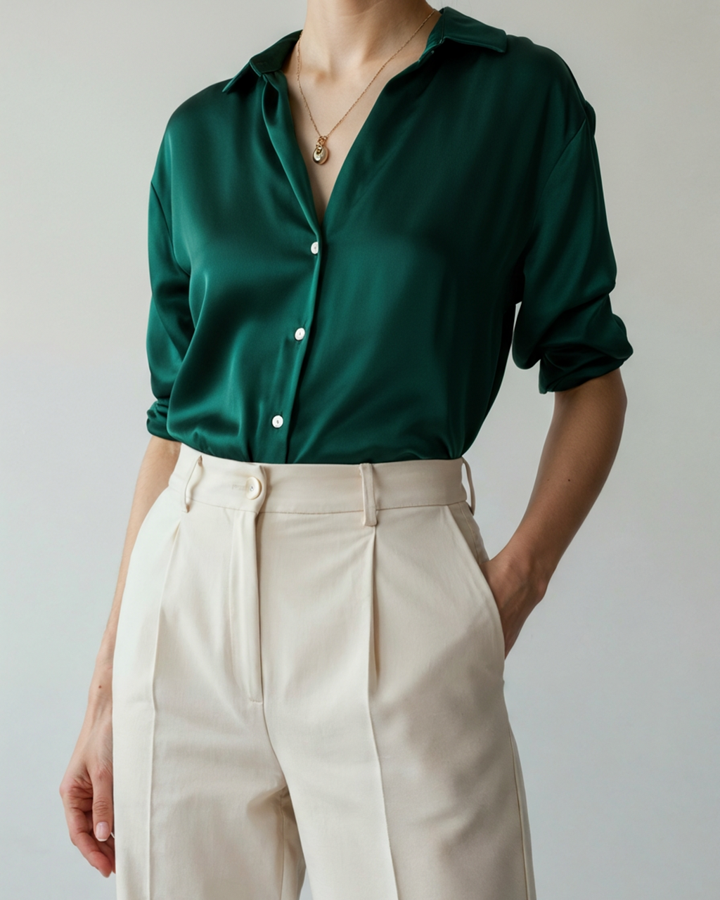Women's Relaxed Satin-Look Shirt with Short Sleeves