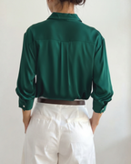 Women's Relaxed Satin-Look Shirt with Short Sleeves