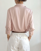 Women's Relaxed Satin-Look Shirt with Short Sleeves