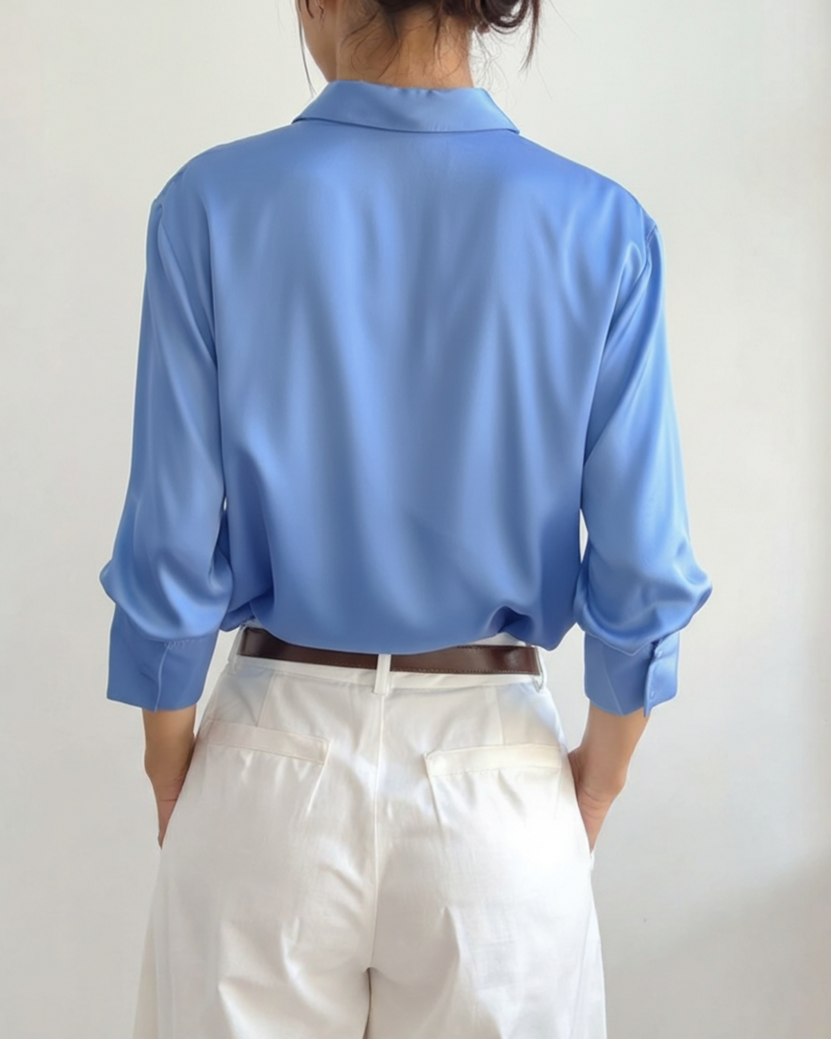 Women's Relaxed Satin-Look Shirt with Short Sleeves