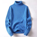 Women's Ribbed Turtleneck Sweater with Long Sleeves - Azure