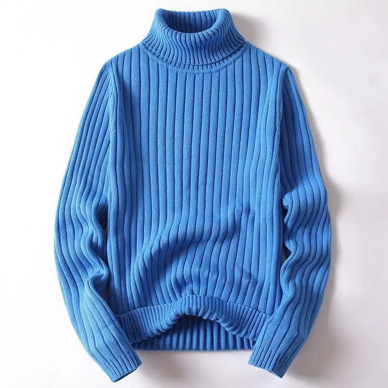 Women's Ribbed Turtleneck Sweater with Long Sleeves - Azure