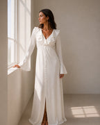 Women's Ruffle Neck Midi Dress with Flared Sleeves