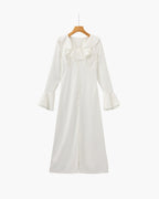 Women's Ruffle Neck Midi Dress with Flared Sleeves
