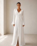 Women's Ruffle Neck Midi Dress with Flared Sleeves