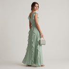 Women's Ruffle Wrap Maxi Dress with Cap Sleeves