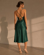 Women's Satin Cowl Neck Slip Dress with Adjustable Straps