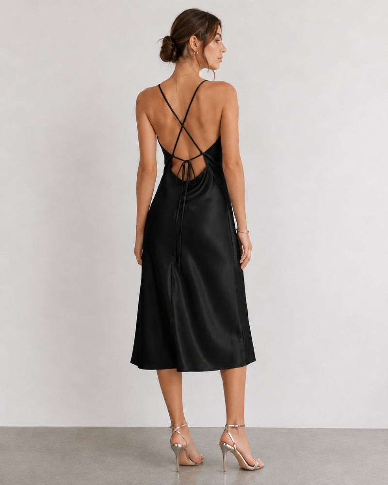 Women's Satin Cowl Neck Slip Dress with Adjustable Straps