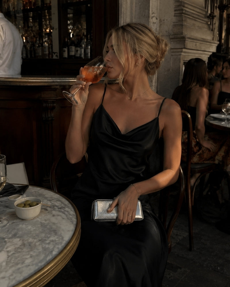 Women's Satin Cowl Neck Slip Dress with Adjustable Straps