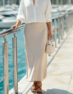Women's Satin-Look Midi Skirt with Elasticated Waist