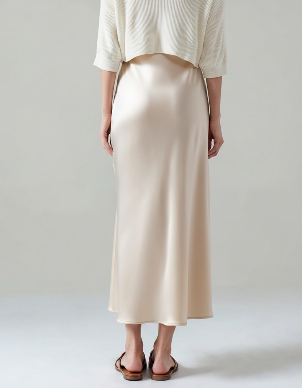 Women's Satin-Look Midi Skirt with Elasticated Waist