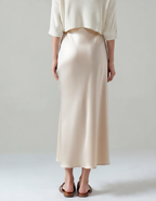 Women's Satin-Look Midi Skirt with Elasticated Waist