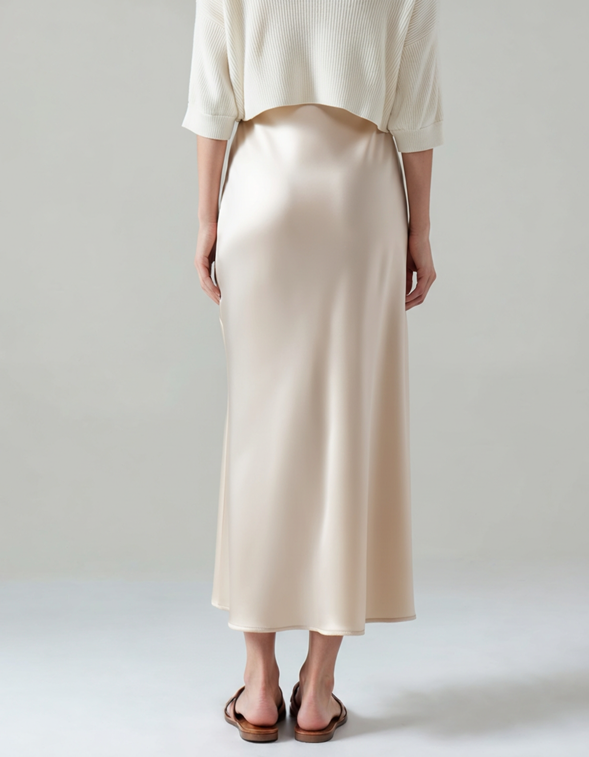 Women's Satin-Look Midi Skirt with Elasticated Waist