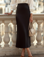 Women's Satin-Look Midi Skirt with Elasticated Waist