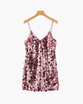 Women's Sequin Mini Dress with Spaghetti Straps - Rose Gold