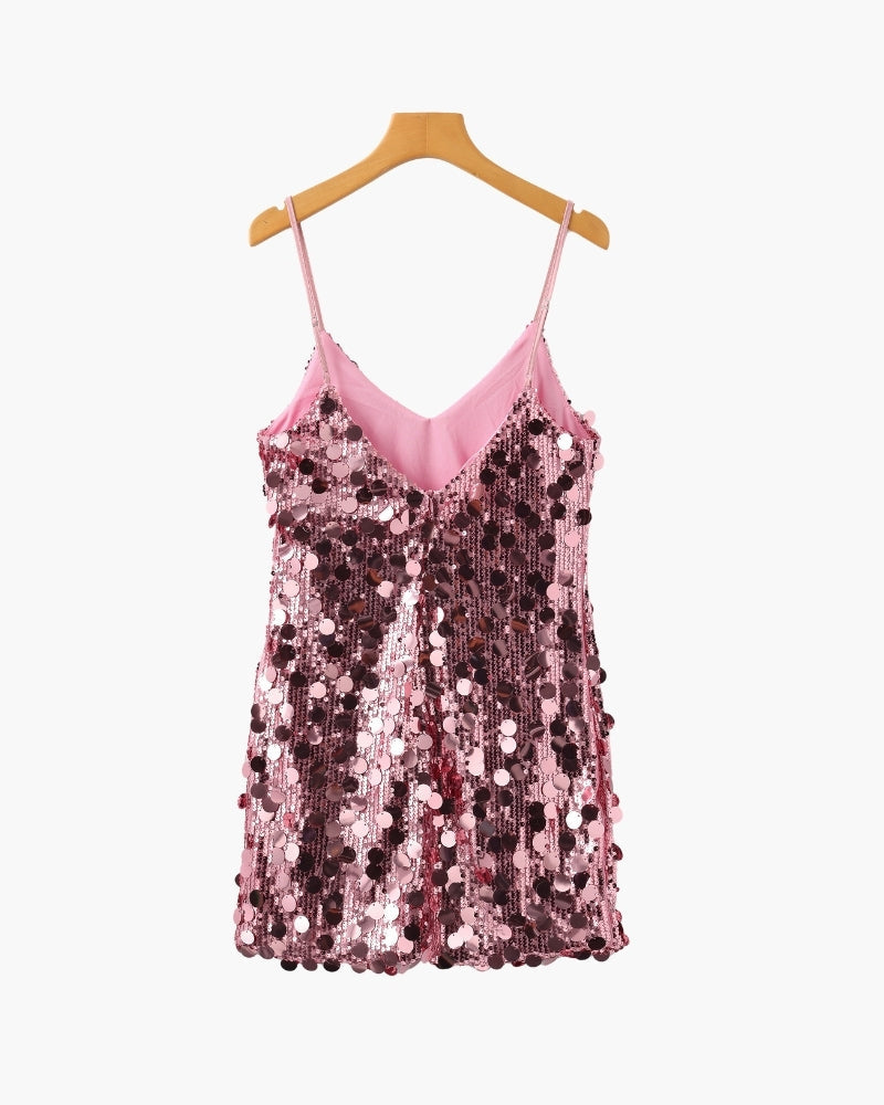 Women's Sequin Mini Dress with Spaghetti Straps