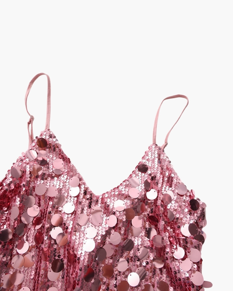 Women's Sequin Mini Dress with Spaghetti Straps