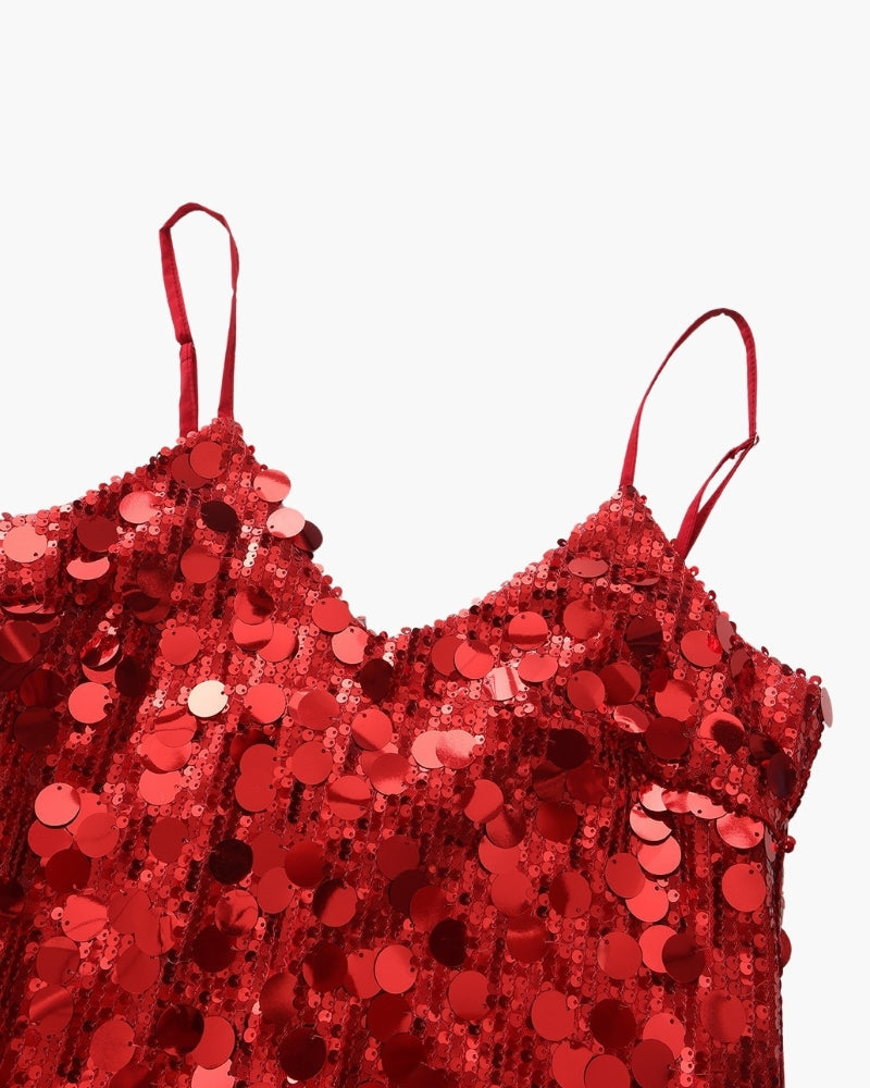 Women's Sequin Mini Dress with Spaghetti Straps