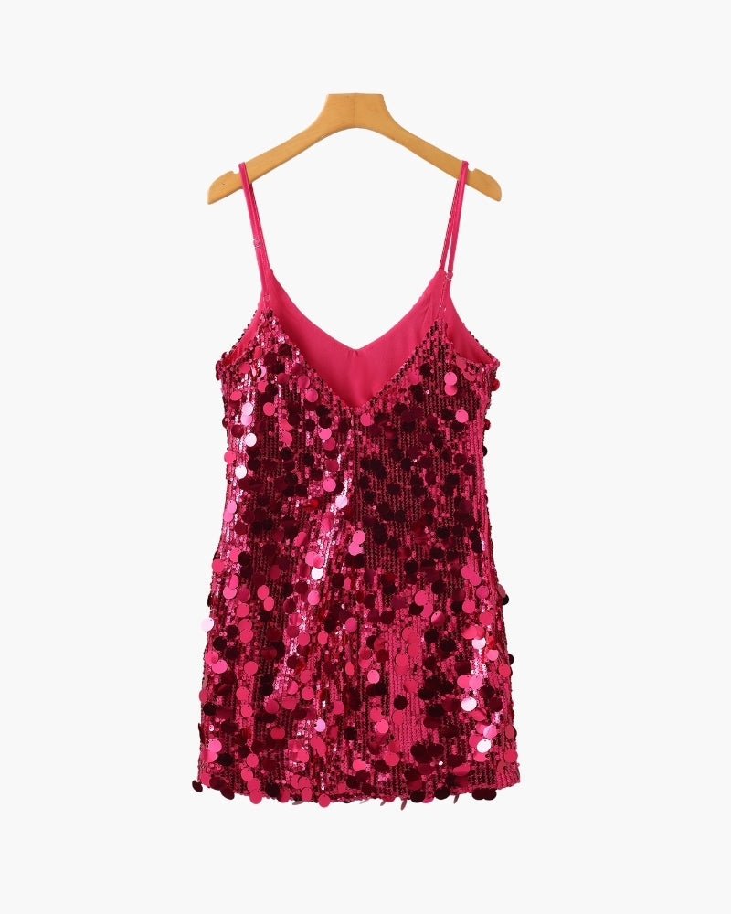 Women's Sequin Mini Dress with Spaghetti Straps
