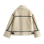 Women's Sherpa Coat with Contrast Piping and Buckle Tabs