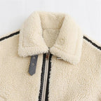 Women's Sherpa Coat with Contrast Piping and Buckle Tabs