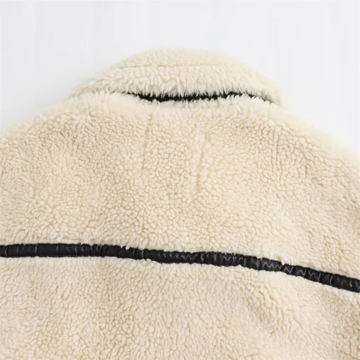 Women's Sherpa Coat with Contrast Piping and Buckle Tabs