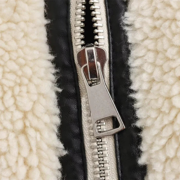 Women's Sherpa Coat with Contrast Piping and Buckle Tabs