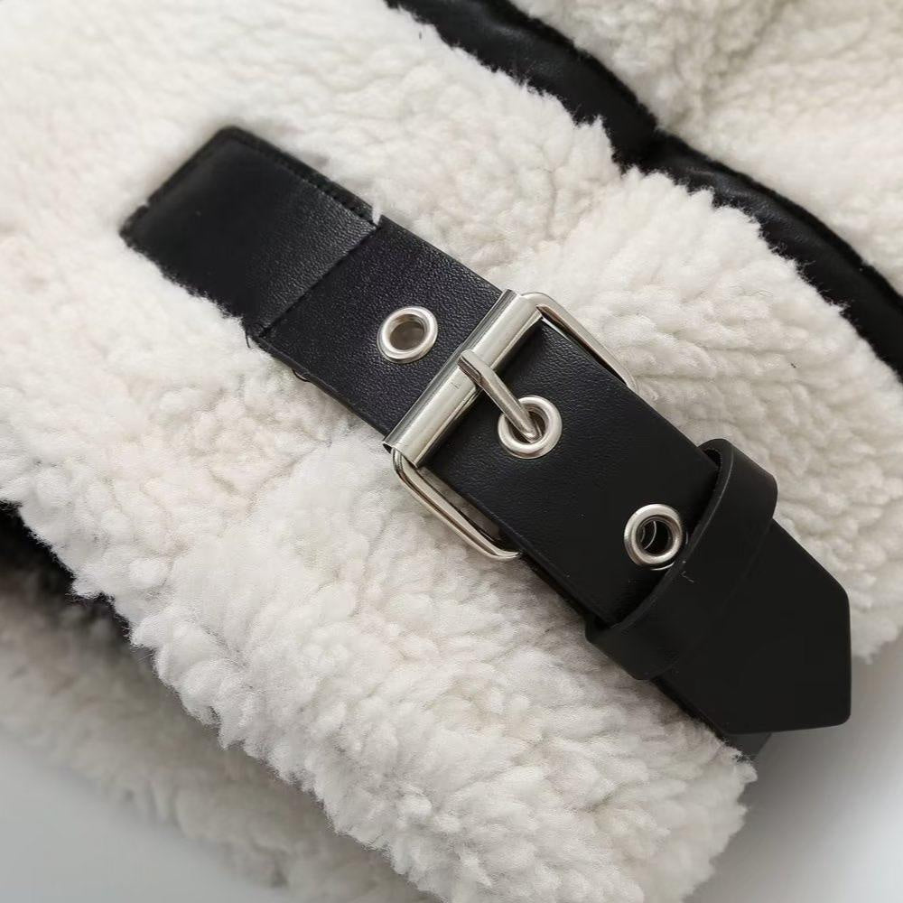 Women's Sherpa Coat with Contrast Piping and Buckle Tabs