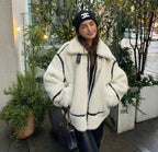 Women's Sherpa Coat with Contrast Piping and Buckle Tabs