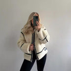 Women's Sherpa Coat with Contrast Piping and Buckle Tabs