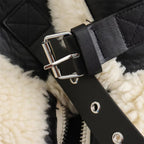 Women's Sherpa Coat with Contrast Piping and Buckle Tabs